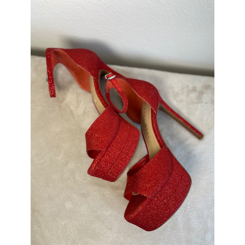 Gianni Bini Red Glitter Platform Heels Ankle Strap Sandals Womens 7.5 M - Picture 7 of 15